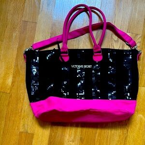 Victoria's Secret Black and Pink Sequin Tote